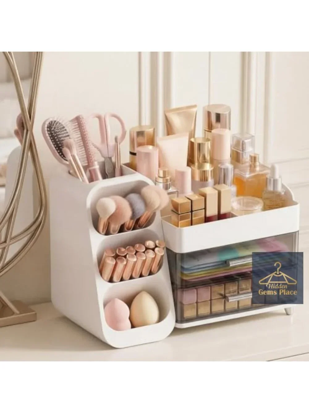 Large Capacity Makeup Organizer Countertop with Brush Holder Acrylic Vanity